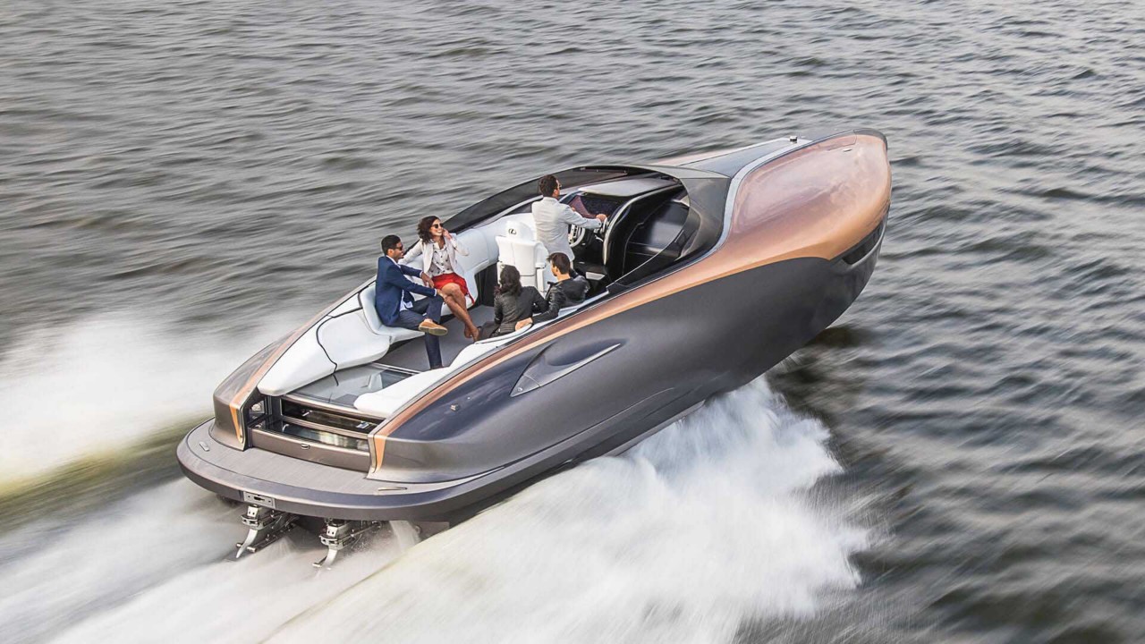 A group of people sat on the Lexus Sports Yacht 